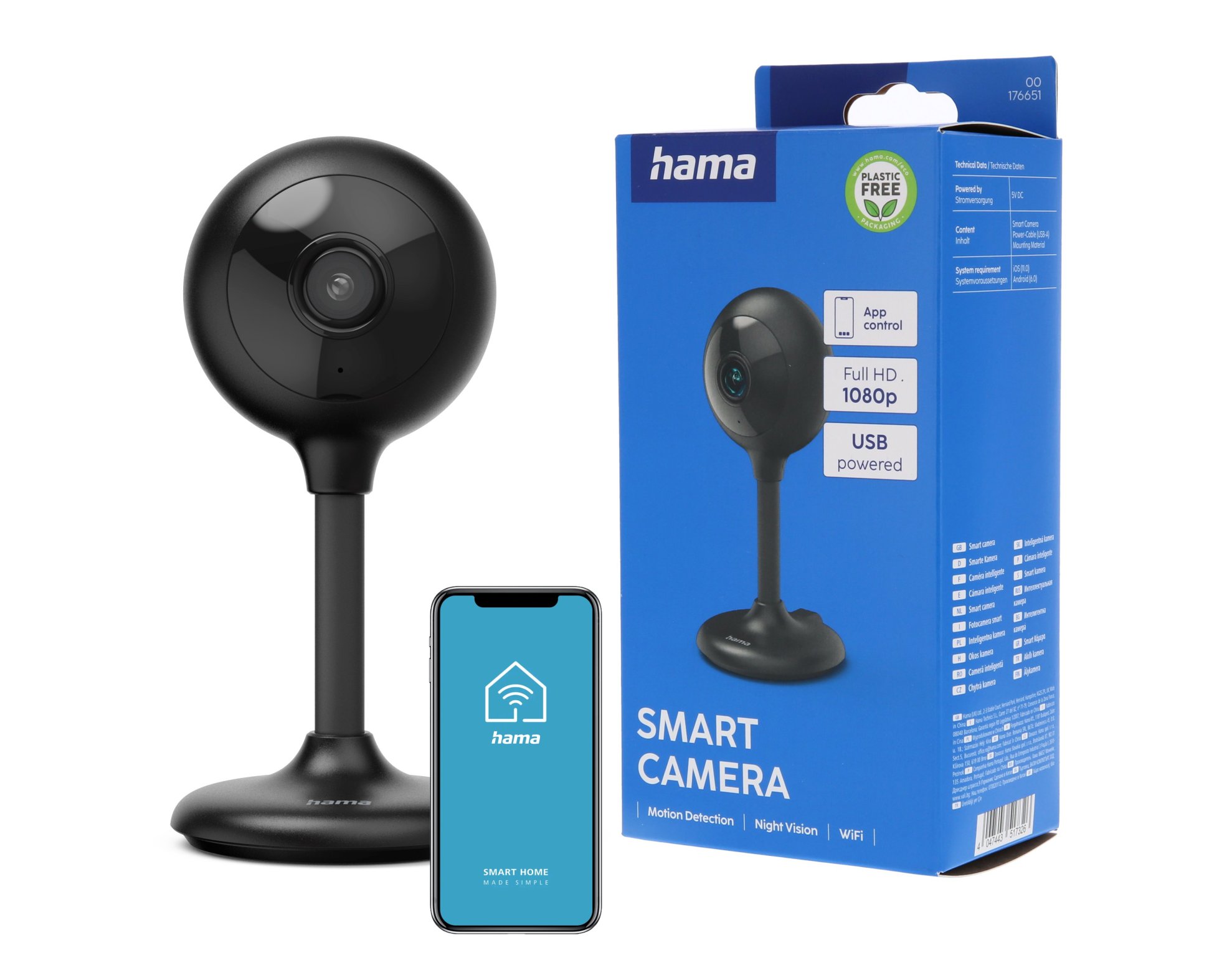 Hama KAMERA WEWNĘTRZNA WIFI Z CZUJNIKIEM RUCHU I NOKTOWIZOREM 1080p FULL HD