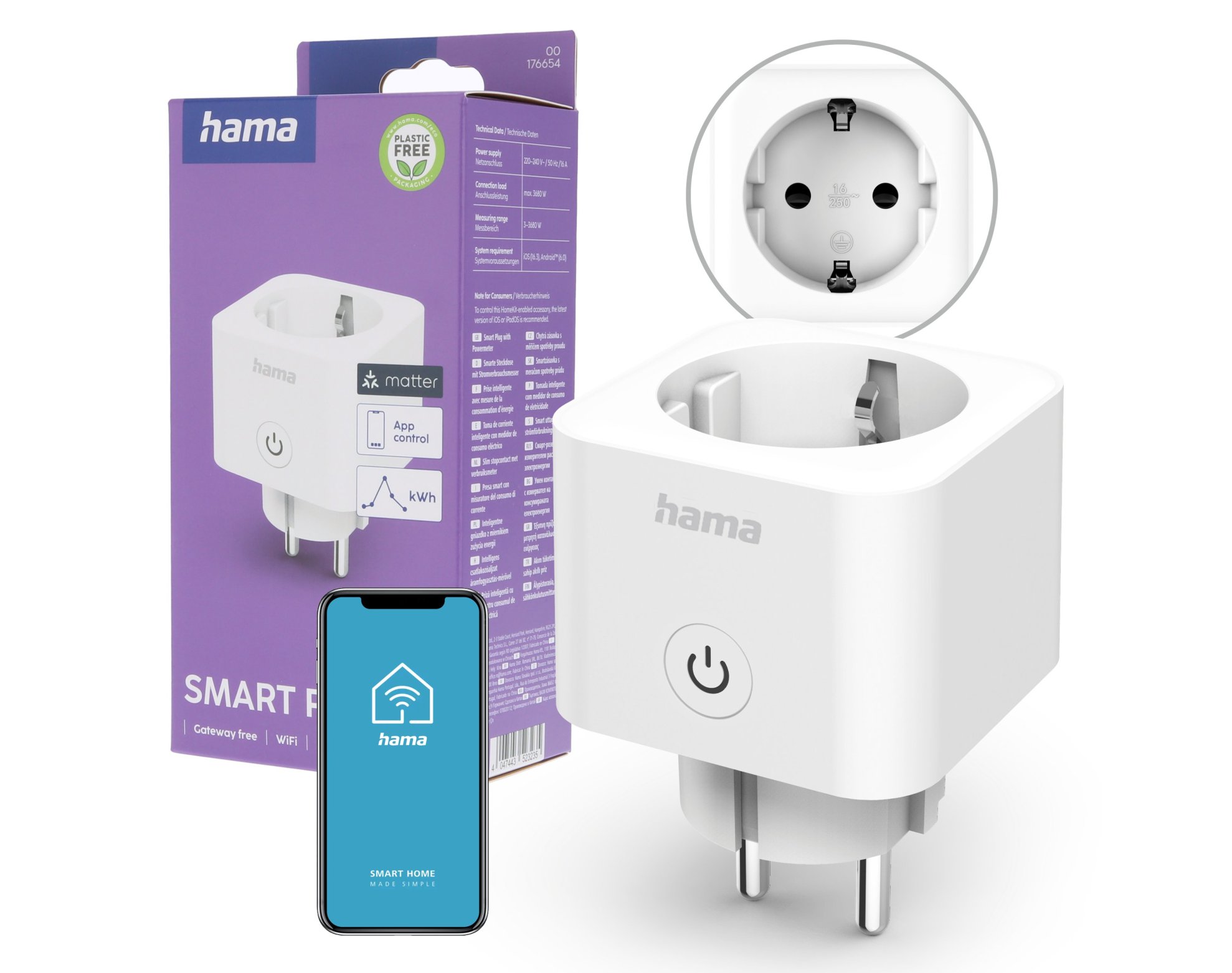 Hama SMART inteligentne Gniazdko WiFi Matter 3680 TUYA Pomiar Zużycia Prądu
