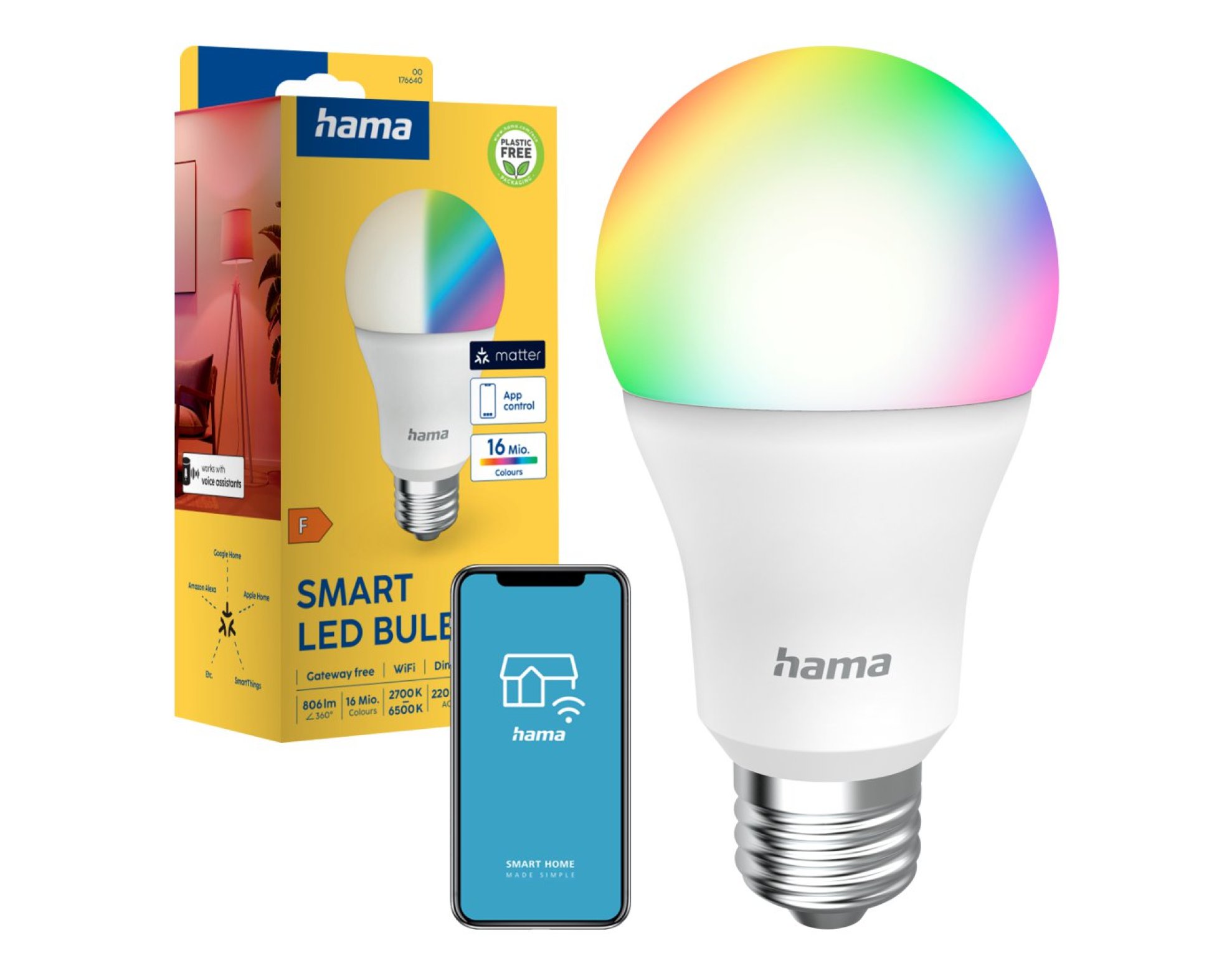 Inteligentna Żarówka LED E27 RGBW Hama WiFi Smart Matter
