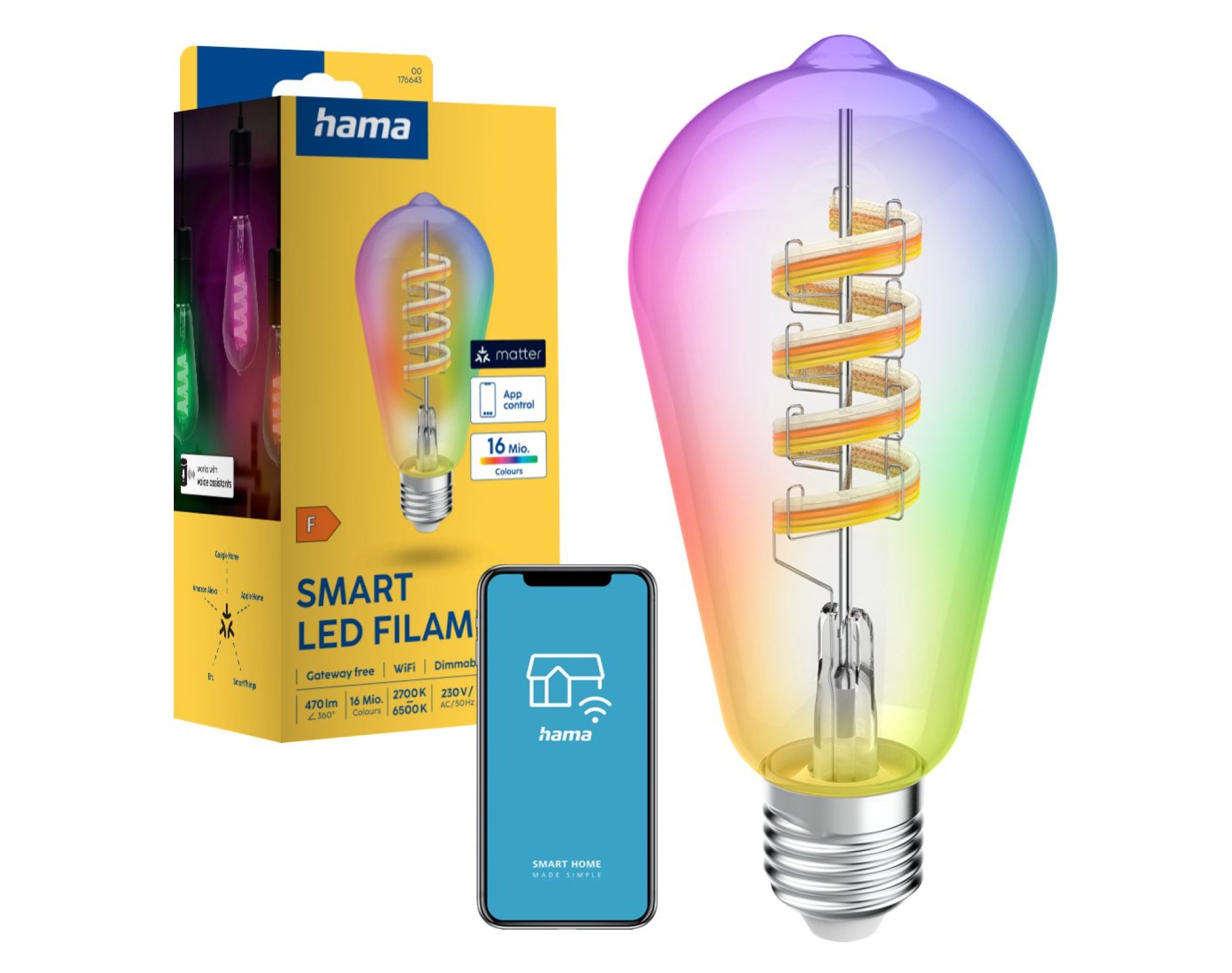 Inteligentna Żarówka LED Filamentowa RETRO E27 RGBW Hama WiFi Smart Matter