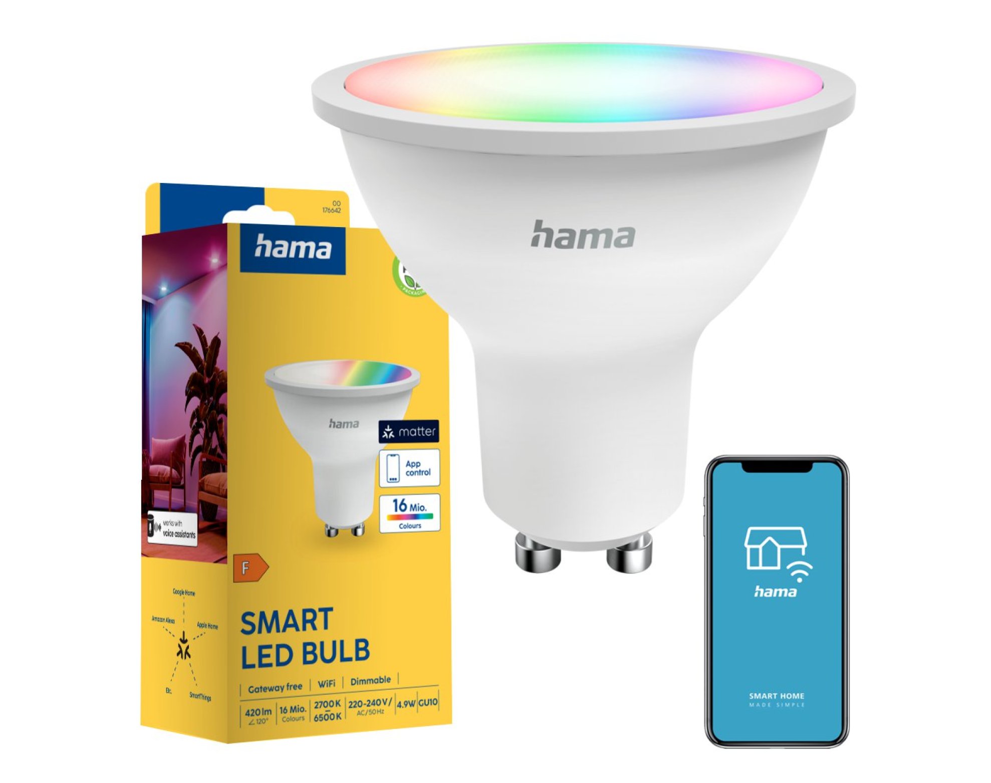 Inteligentna Żarówka LED GU10 RGBTW Hama WiFi Smart Home Matter