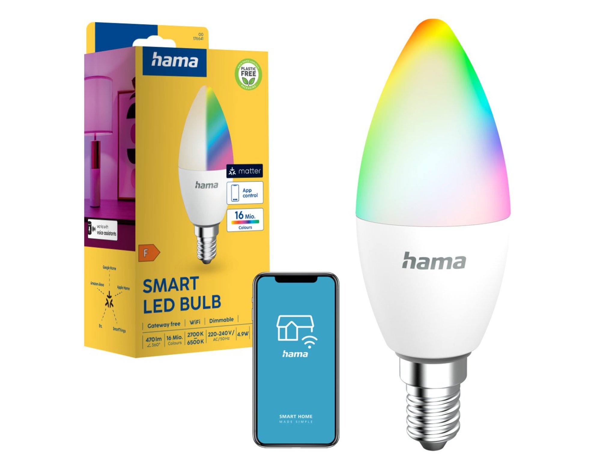 Inteligentna Żarówka Smart Home LED E14 RGBW Hama WiFi Smart Matter 4,9W