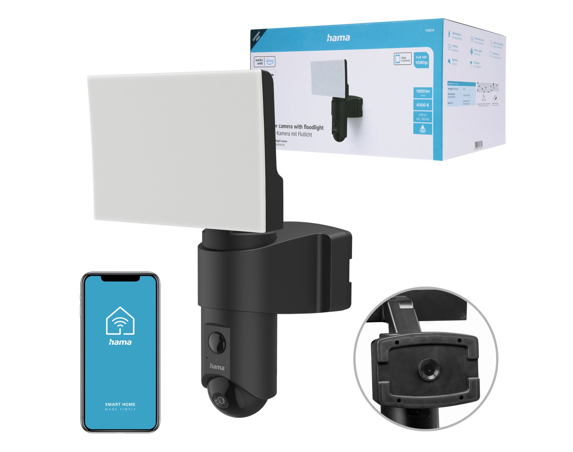 Kamera WiFi Hama z reflektorem, lampą LED, czujnikiem ruchu i noktowizorem FULL HD