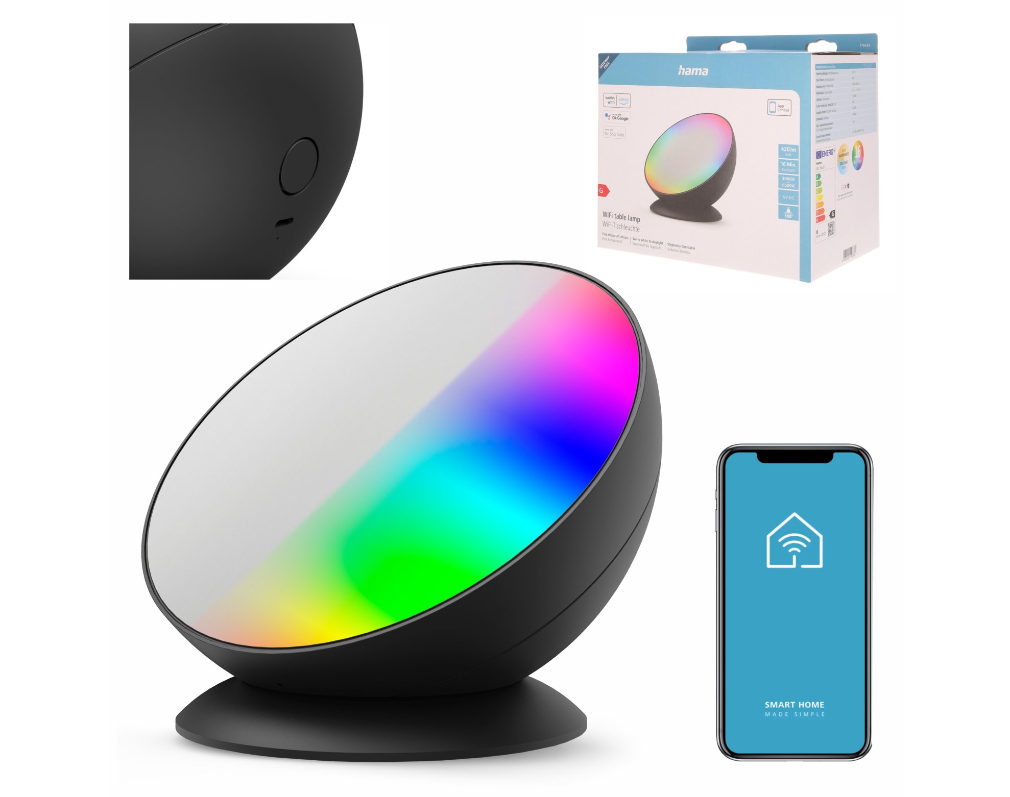 Lampa stołowa LED WiFi Hama, RGB, 6 W